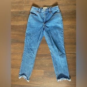 Abercrombie & Fitch Medium Blue Straight Leg Jeans with Raw Hem